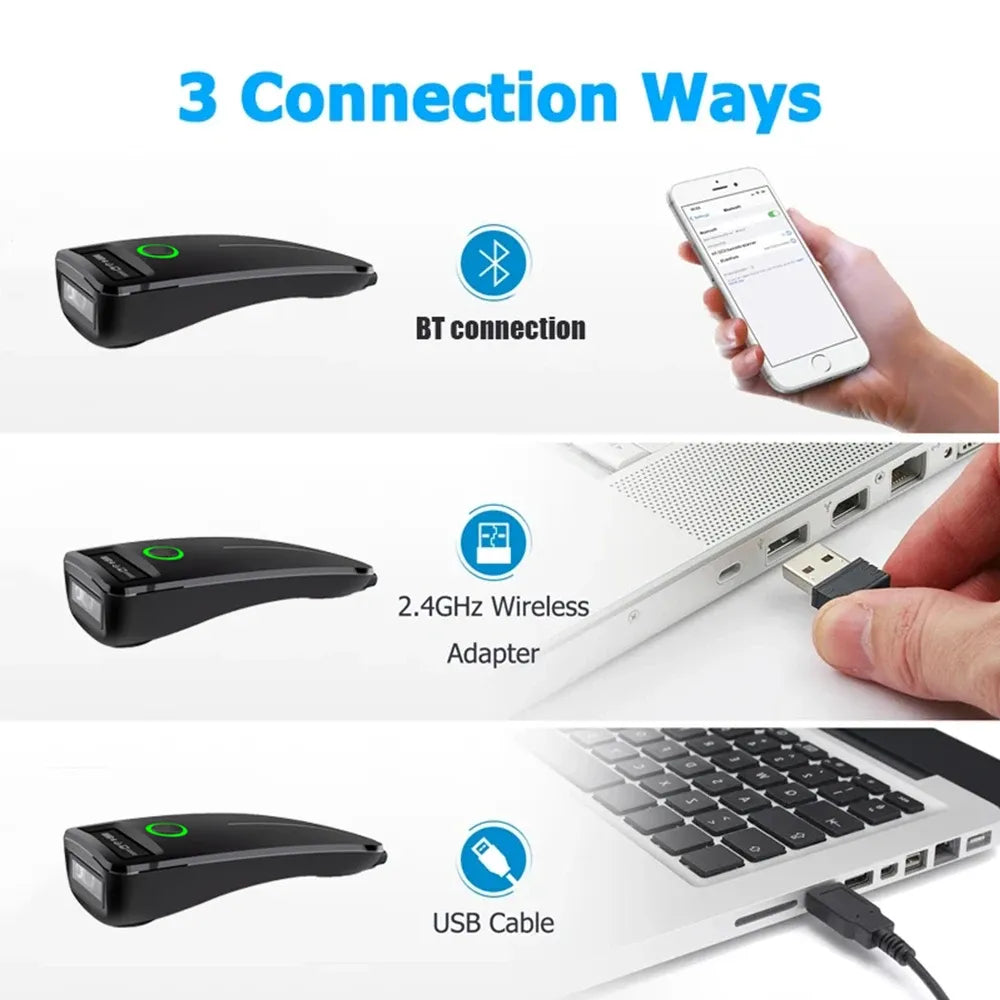 2D Barcode Scanner W7 Mini Wireless Bluetooth Handheld Portable 1D 2D QR Code Data Matrix PDF417 Reader With Storage Function