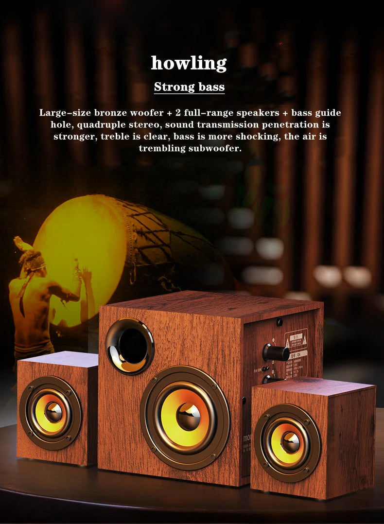 Portable Bluetooth Speaker - Wooden Desktop Audio with Deep Bass Tidesmit