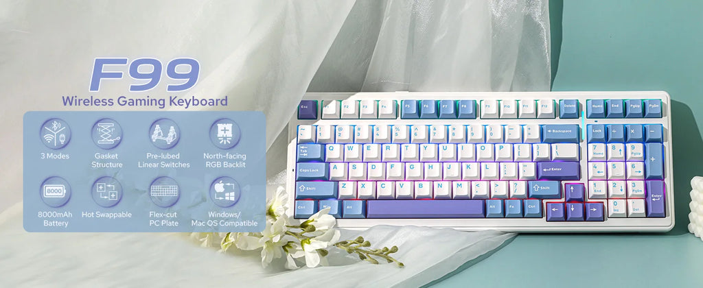 EPOMAKER x AULA F99 98% Gasket-Mounted Wired/BT/2.4GHz Wireless NKRO Mechanical Keyboard North-facing RGB 8000mAh Battery