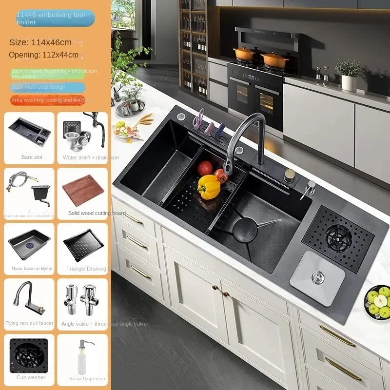 Flying RainWaterfall Sink Stainless Steel Large Big Single Garbage Can Waste Sink Kitchen Household Washbasin Handmade Sinks