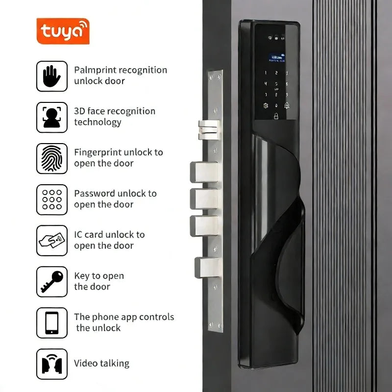 Tuya App Security Lock, Waterproof Smart Door Locks with 3D Face & Palm Recognition Camera Video, Smart Lock Suitable for Israel