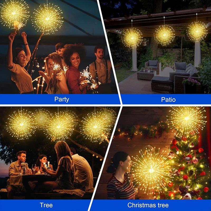 Solar Light Outdoor 4 Pack, Hanging Fairy Lights Strom, 8 Modes Dimmable Waterproof, For Party Garden Decoration