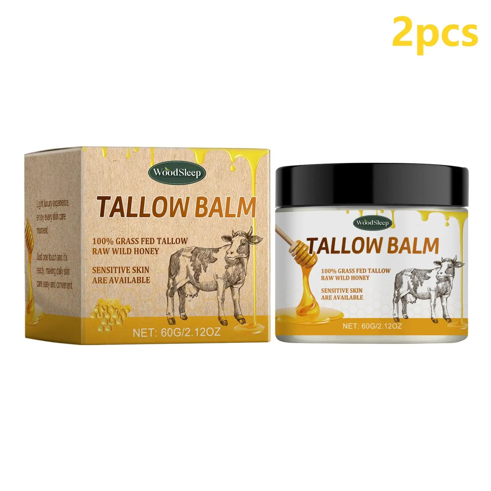 Beef Tallow Honey Balm Tighten Skin Barrier Repair Lifting Facial Rejuvenation Soft Smooth Whipped Tallow Cream Moisturizer 60g