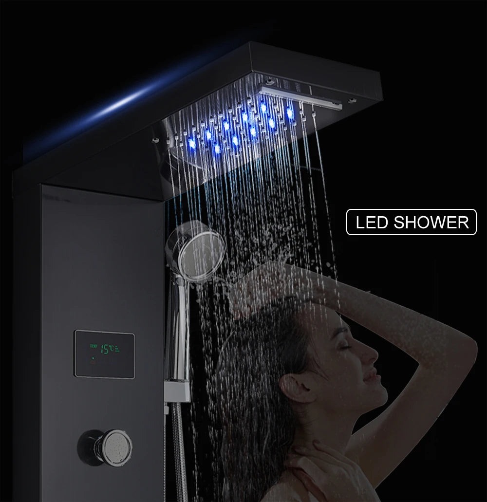 LED Light Shower Faucet Bathroom SPA Massage Jet Shower Column System Waterfall Rain Shower Panel Bidet Sprayer Tap
