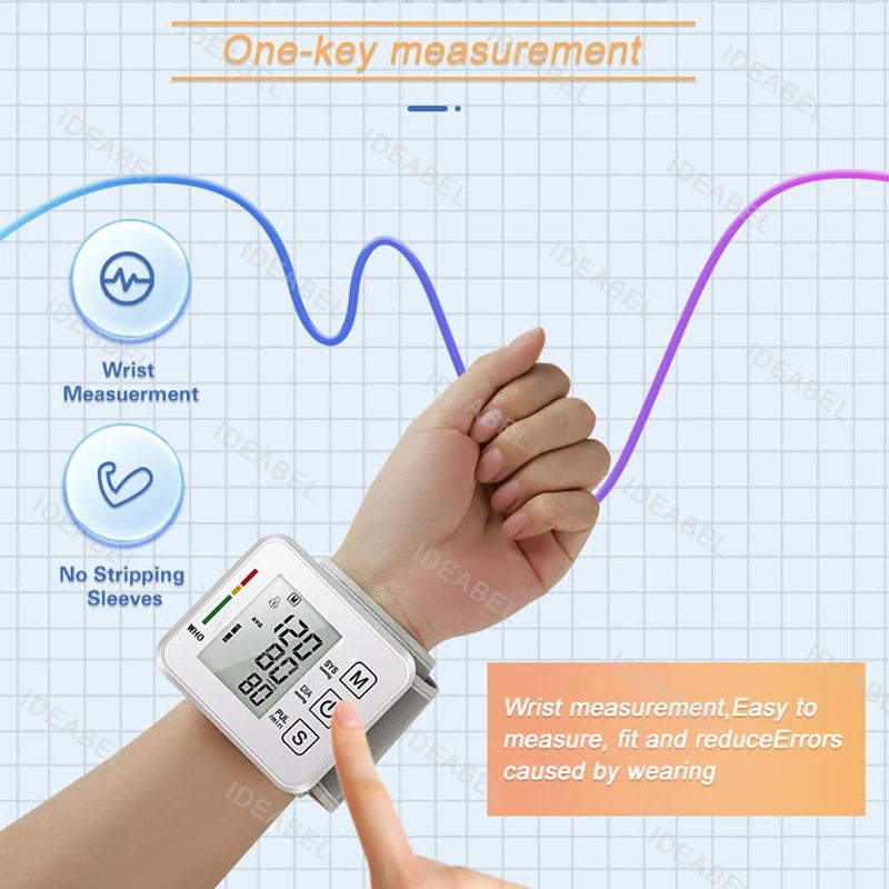Wrist Blood Pressure Monitor LED English Voice Broadcast Tonometer BP Monitor Non Contact Infrared Medical Thermometer