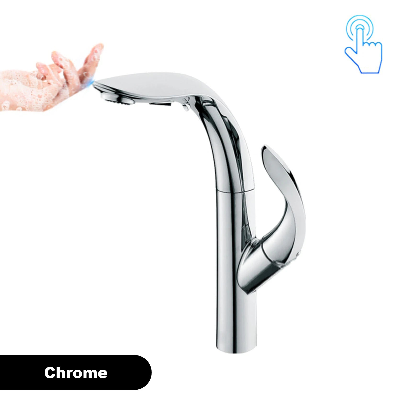 Luxury Brass Gold Touch Switch Kitchen Faucet Pull-Out Design 1 Hole Single Handle Hot and Cold Water Sink 2 Function Mixer
