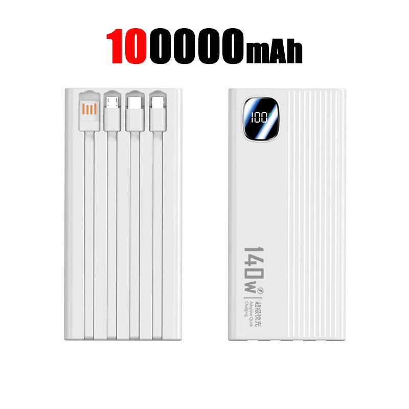 Portable Charger with 4-in-1 Cables - High Capacity Power Bank 50000mAh+ White 100000mAh Tidesmit