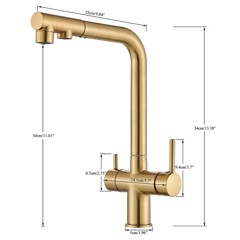 Filtered Kitchen Faucet Brass Purifier Faucet Dual Sprayer Drinking Water Mixer Tap Nozzle Sink Mixer Kitchen Gold Tap