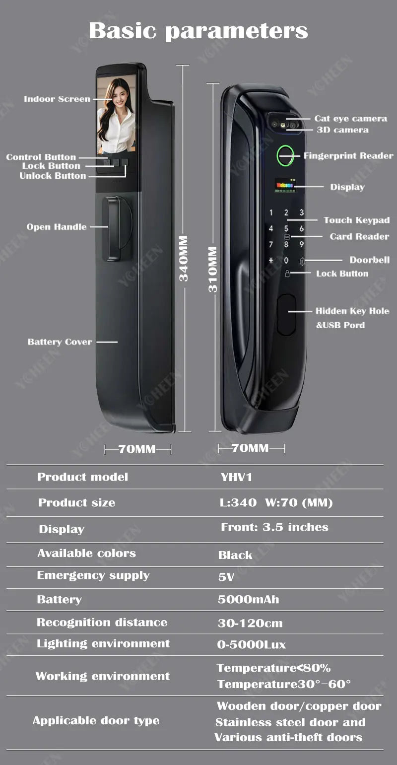6068,5572,6072,6085 Mortise Lock Tuya Wifi App Camera Smart Digital Lock With Fingerprint Face Key Card Rfid