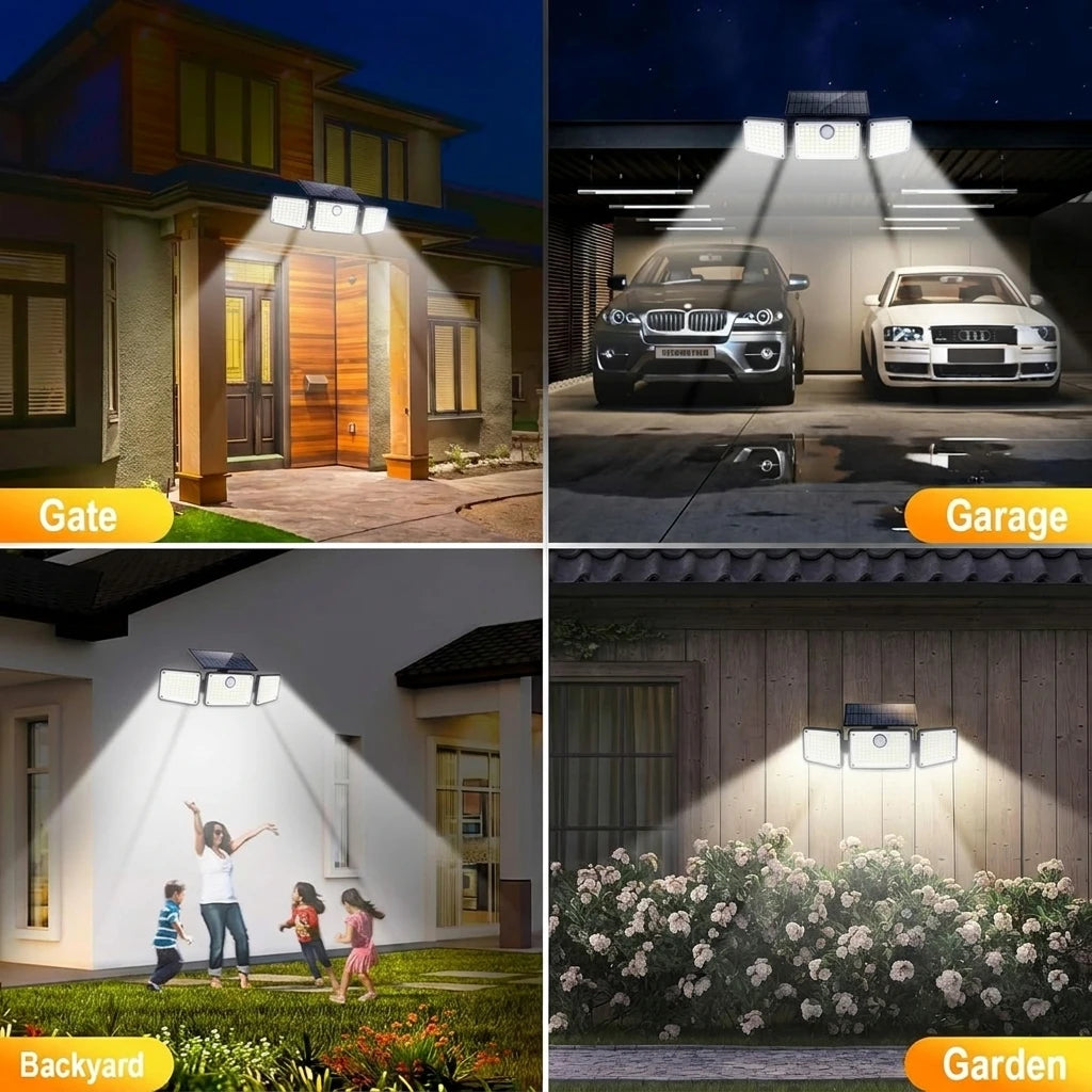2PCS Solar Lights Outdoor Waterproof, 164LED Motion Sensor Outdoor Lights 3 Heads Security Flood Light 3 Lighting Mode for Patio
