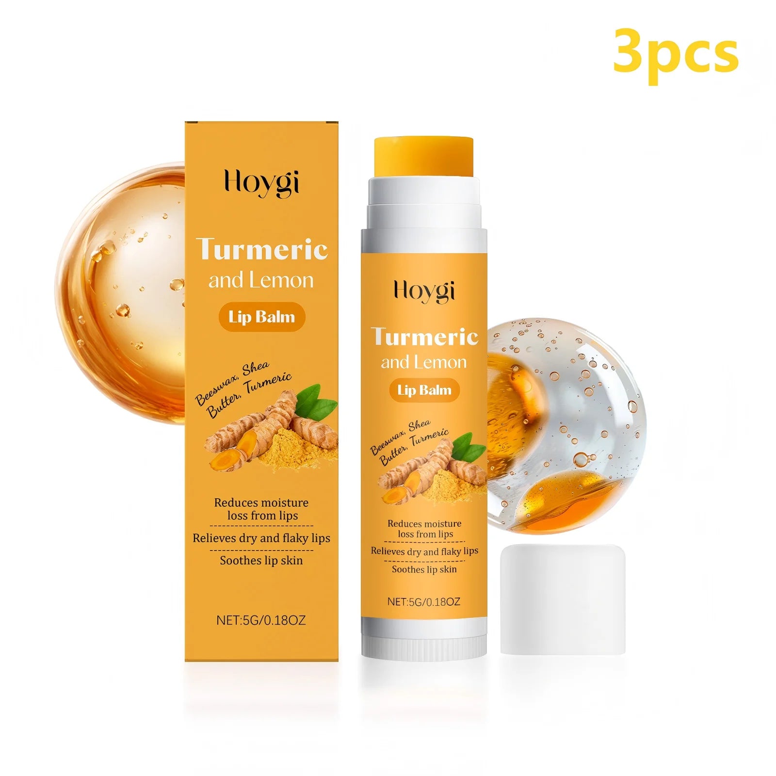 Turmeric Lemon Lip Balm for Dark Lips | Moisturizing Treatment Lip Care 3pcs Tidesmit