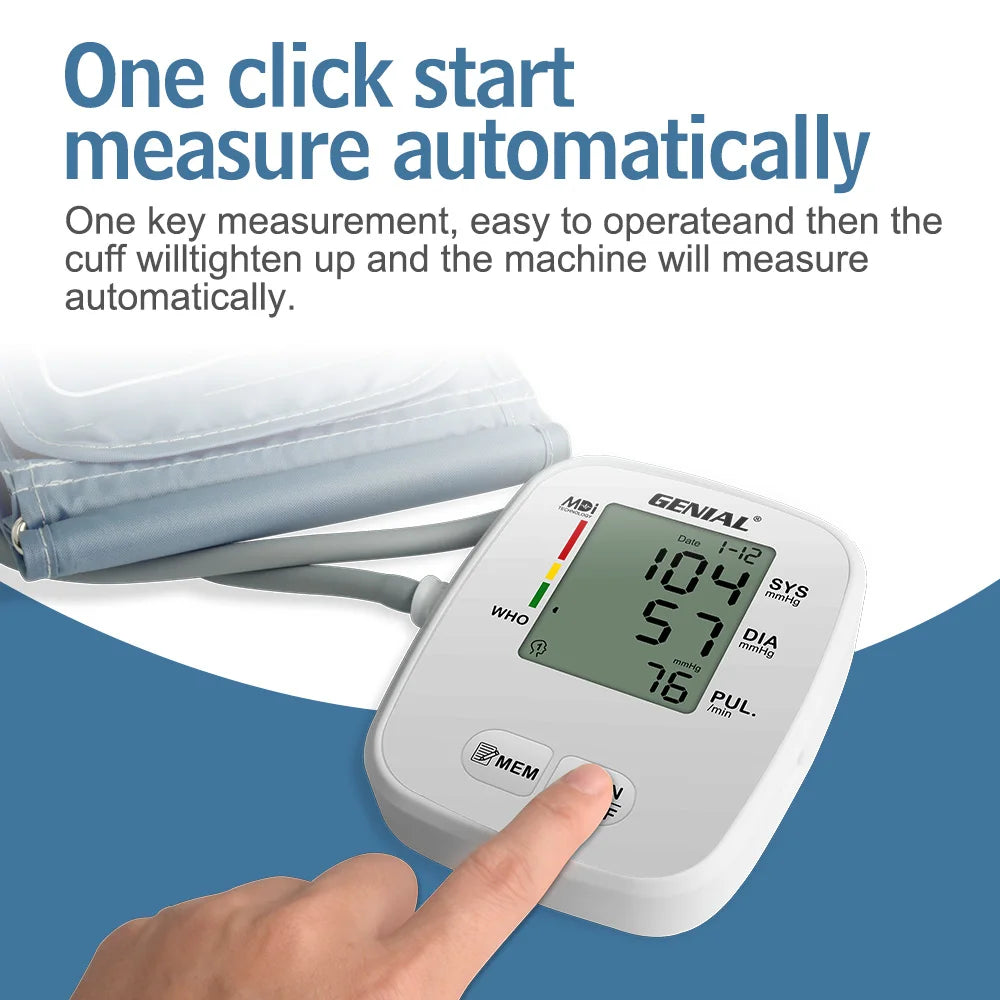 Blood Pressure Monitor Upper Arm Large LED Backlit Screen 1000 Sets Memory Automatic Digital BP Machine Adjustable BP Cuff