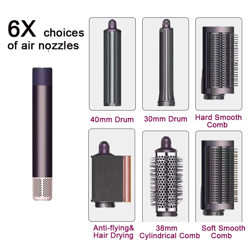 SenCiciMen 6-in-1 grey hair styler with curling barrels, smoothing combs, and dryer nozzle for professional hair styling.