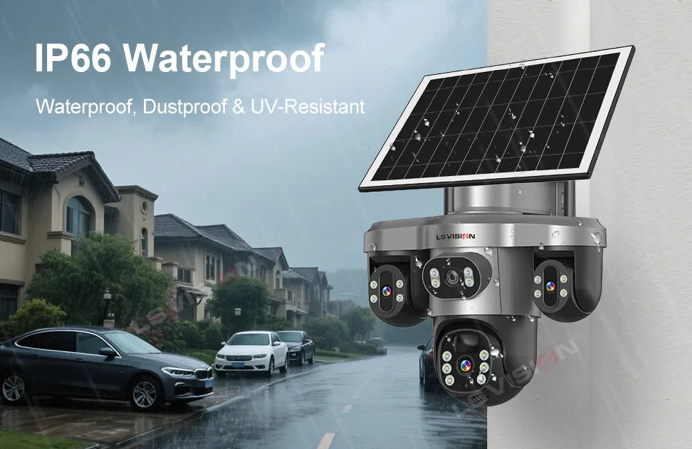 LS VISION 4G / WiFi Solar Camera 3Lenses Outdoor 15MP 4K Low Power Battery IP Camera PIR Night Vision V380 Pro CCTV Security