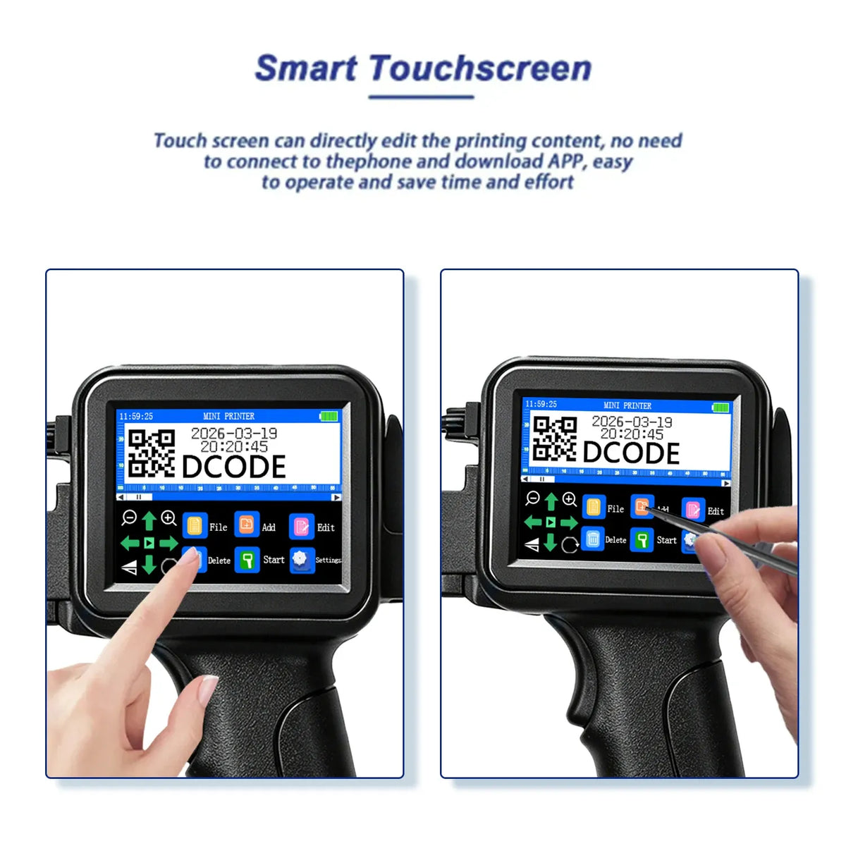 DCODE XTMINI 12.7mm Handheld Inkjet Printer Portable Printers Text QR Barcode Batch Number Logo Image Date Printing Machine