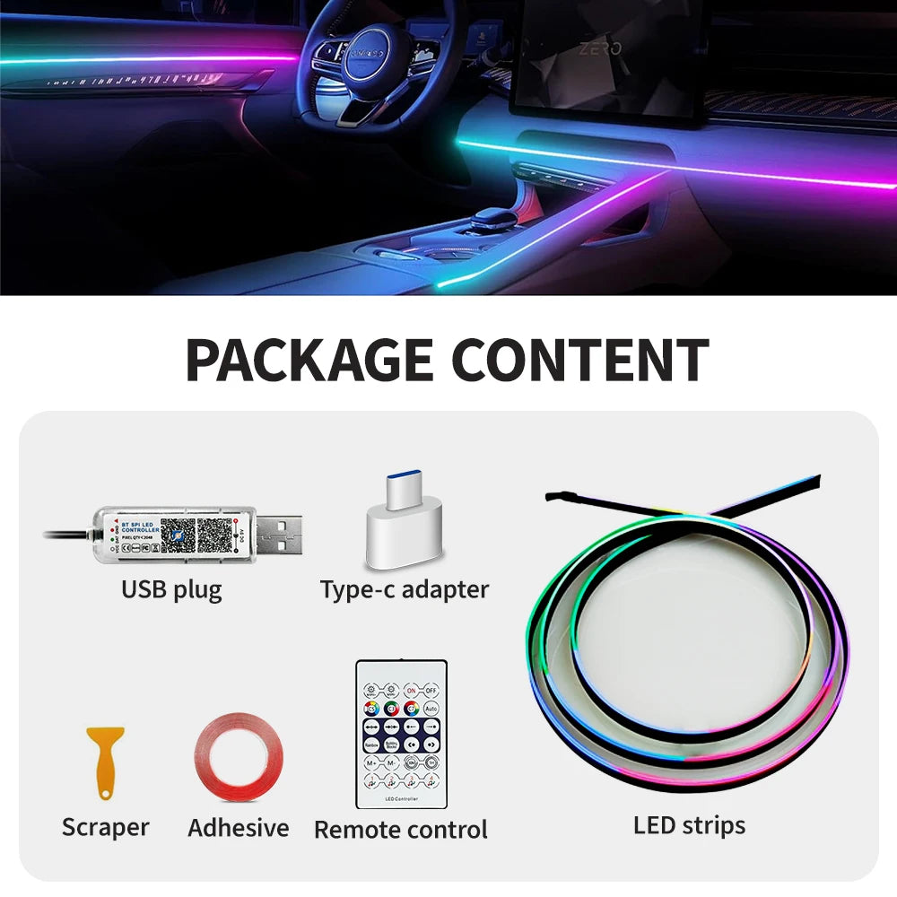 RGB Car Ambient LED Strip Lights with Music Sync App Control Tidesmit