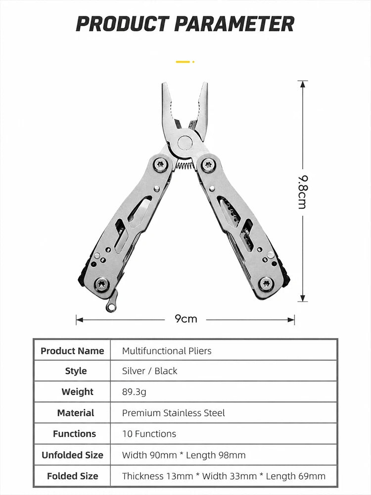 All-Steel Multi-Function Pliers Tool Foldable Pocket Keychain Knife Set with Bottle Opener Screwdriver for Outdoor Hiking