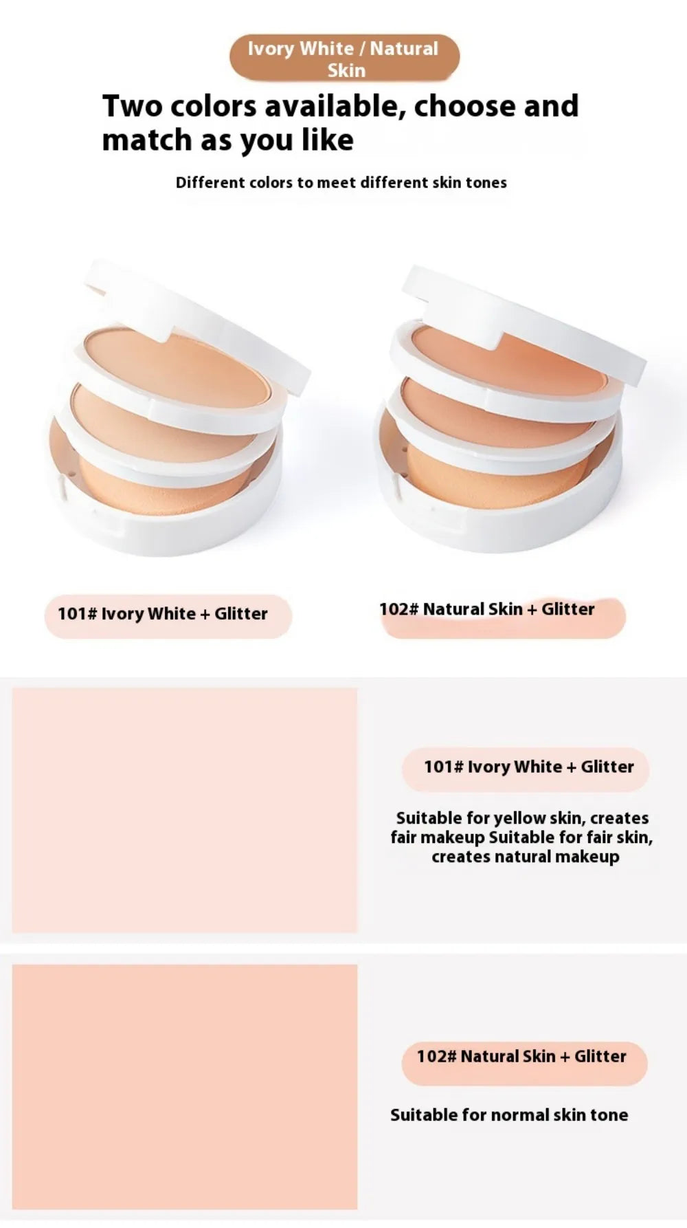 Tidesmit TLM TAILAIMEI two-way cake compact powder for matte finish and oil control face makeup texture close-up