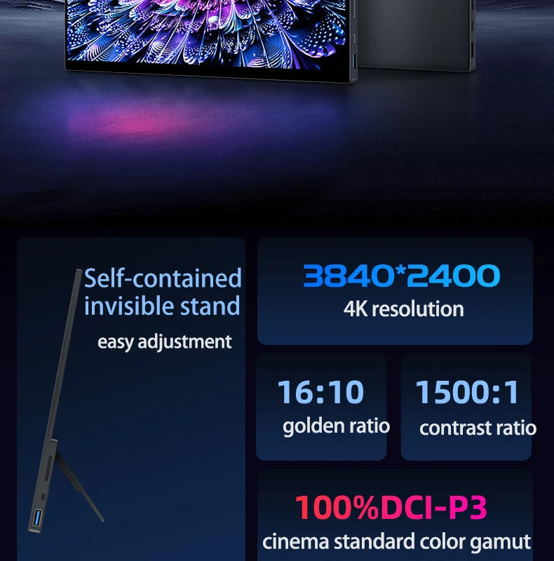 VCHANCE 16 Inch 4K UHD Touch Screen Portable Monitor 100%DCI-P3 HDR Expand Office Movie Display For PC Laptop Phone XBox Switch