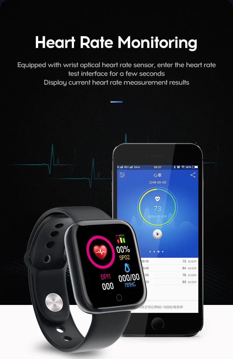Y68 Smart Watch Bluetooth Fitness Tracker Adult Sports Watch Heart Rate Monitor Blood Pressure Smart Bracelet for Android iOS