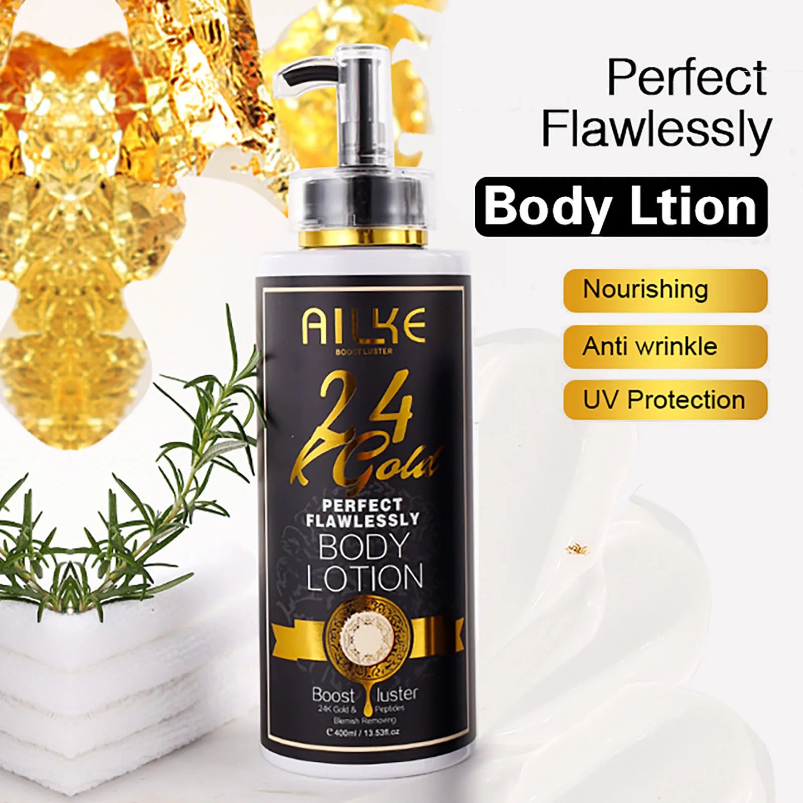 AILKE 24K Glod Flawlessly Skin Care Set, Whitening, Reduce Dark Spots, Pigmentation, Wrinkles, Moisturize, For All Skin Types