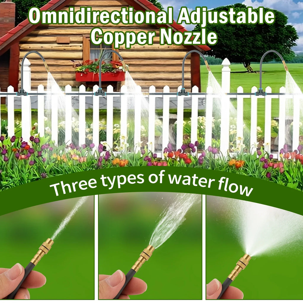 30M 1/4inch Drip Irrigation System Garden Automatic Watering Kit with 360° Adjustable Copper Nozzles for Greenhouse Lawn