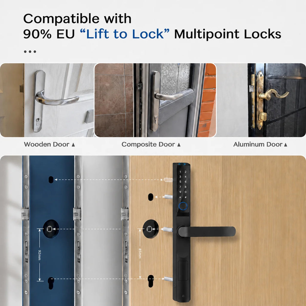 IP65 Waterproof  Outdoor Smart Lock with Keyless Entry Door Lock Handle Ultra-thin Biometric Door Lock Free App Remote  Control
