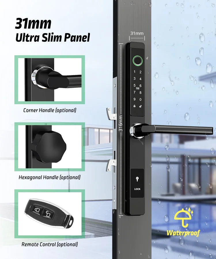 3CM Width Waterproof Aluminum Door Lock Bluetooth Fingerprint Digital Code TTLock Smart Sliding Door Lock 2885 3585 4585 Mortise