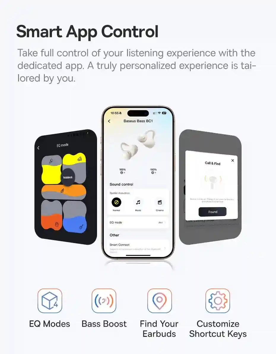 Wireless Earbuds Open-Ear Sports Clip-On - Bluetooth 5.3 Low Latency Black Tidesmit