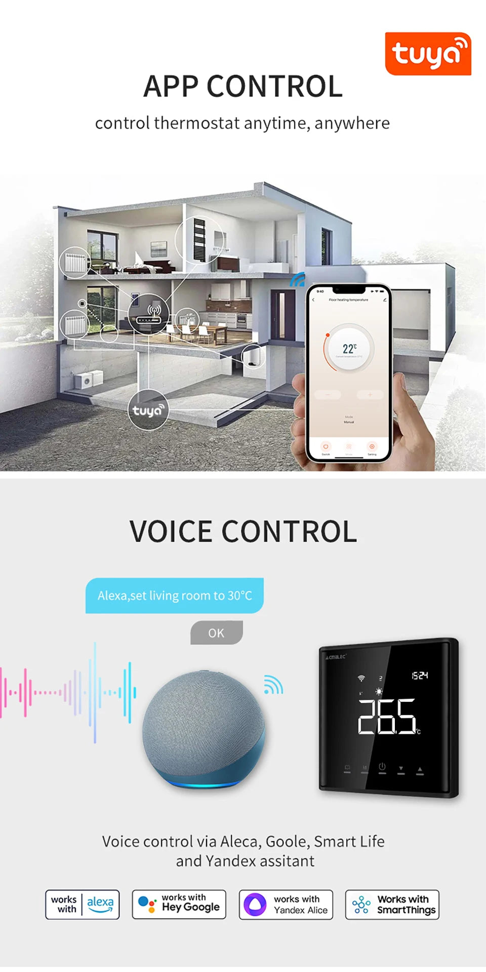Smart Floor Heating Thermostat Tuya WiFi Electric/Water Heating Temperature Controller Smart Home for Alexa Yandex Google Home