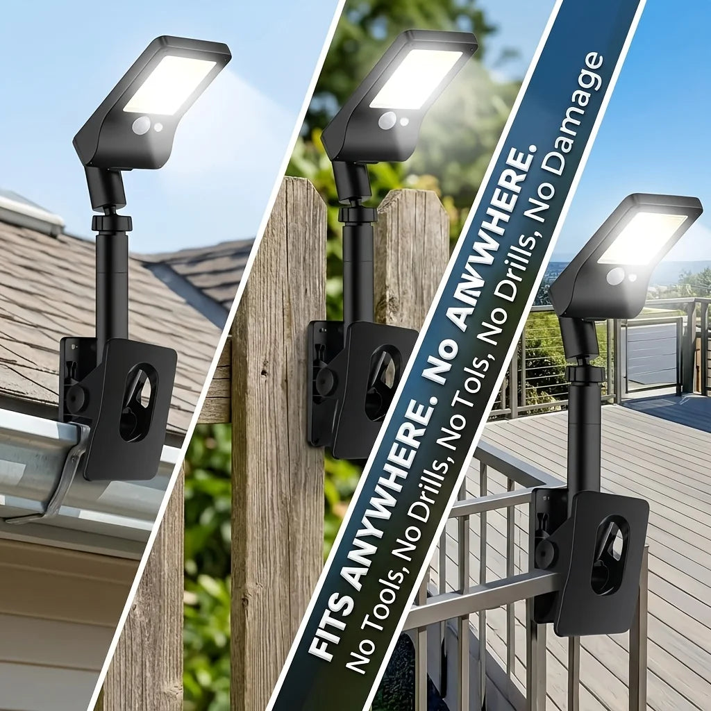 2 Clip-on Solar Wall Lights, Adjustable Waterproof Fence Lights with Motion Sensors; Compact And Portable Outdoor Path Lights Suitable for A Variety Of Scenarios, Including Homes, Garages, Porches, Mailboxes, Camping, Emergen