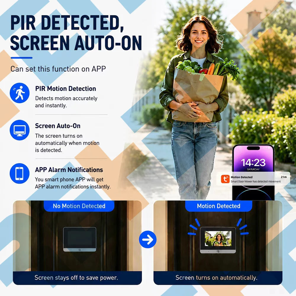 5Inch 10000mAh Two Way Audio 2MP Tuya SmartLife WiFi Digital Door Eye Peephole Viewer Infrared 940NM Night Vision PIR Camera