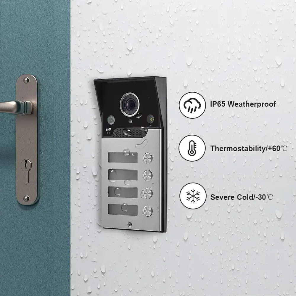 7 Inch LCD Video Doorphone Intercom Wide Angle Waterproof 1080P Camera Doorbell System for 2/3/4 Apartment Family Access Control