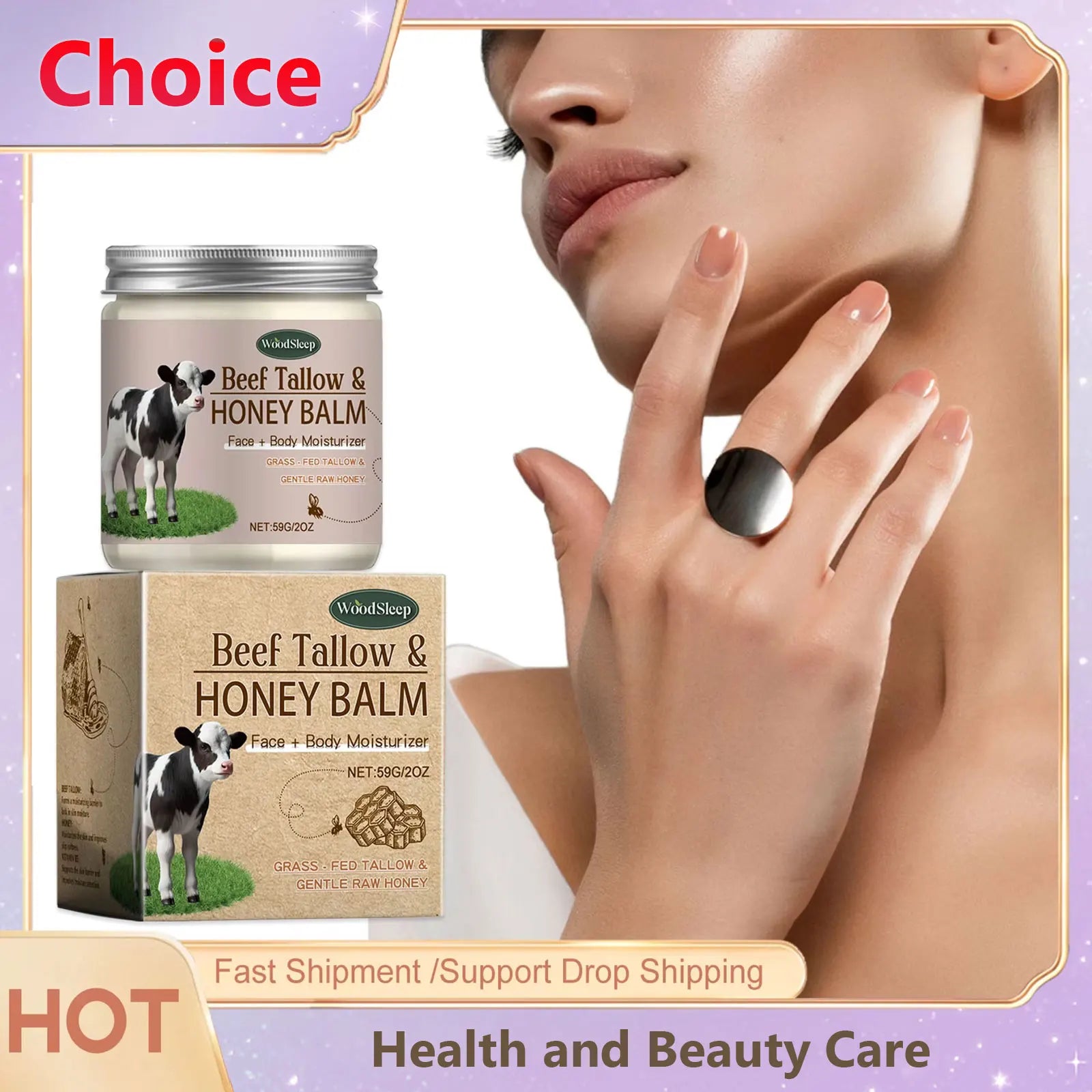 Organic Beef Tallow Honey Moisturizer Grass Fed Beef Tallow Face Cream Soothing Firm Increase Elasticity Whipped Smooth Lotion