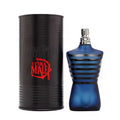 Jean Paul Gaultier Ultra Male Intense cologne for men: blue torso bottle and black tin canister design.