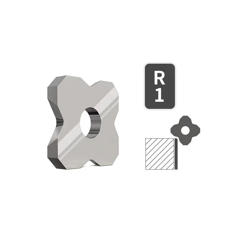Corner trimming knife insert, dark gray, labeled R1
