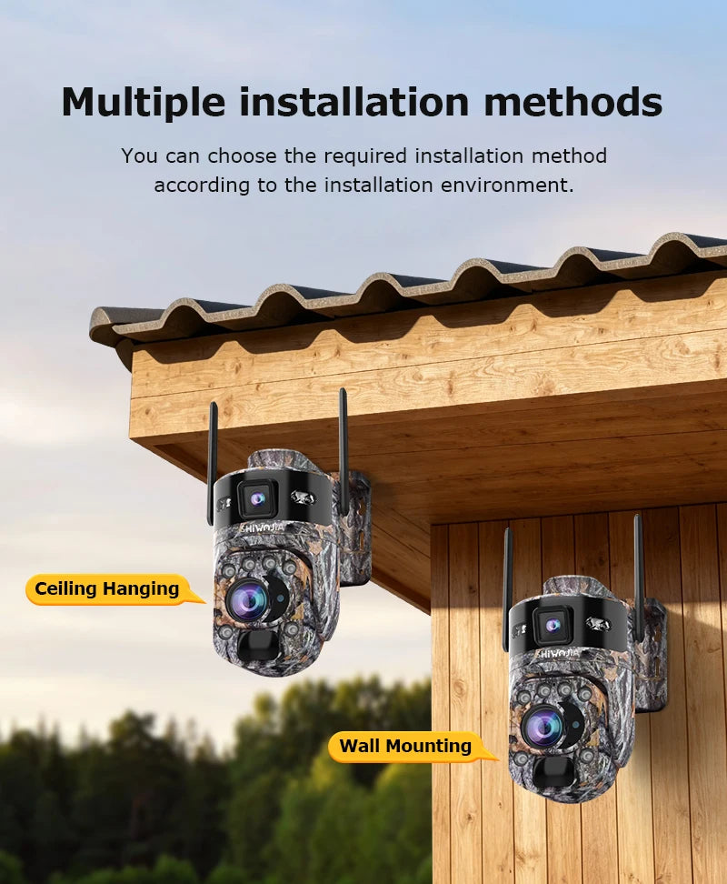 SHIWOJIA 60X 10MP AOV+PIR Outdoor Surveillance Camera WIFI/4G SIM Ai Tracking Human Detection Dual Screen CCtv Security Cam