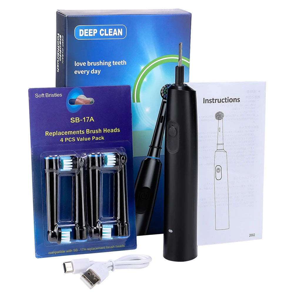 Electric Toothbrush Deep Clean Whitening Teeth for Adult Toothbrush Rotation Ultrasonic Toothbrush with 4 Replacement Heads