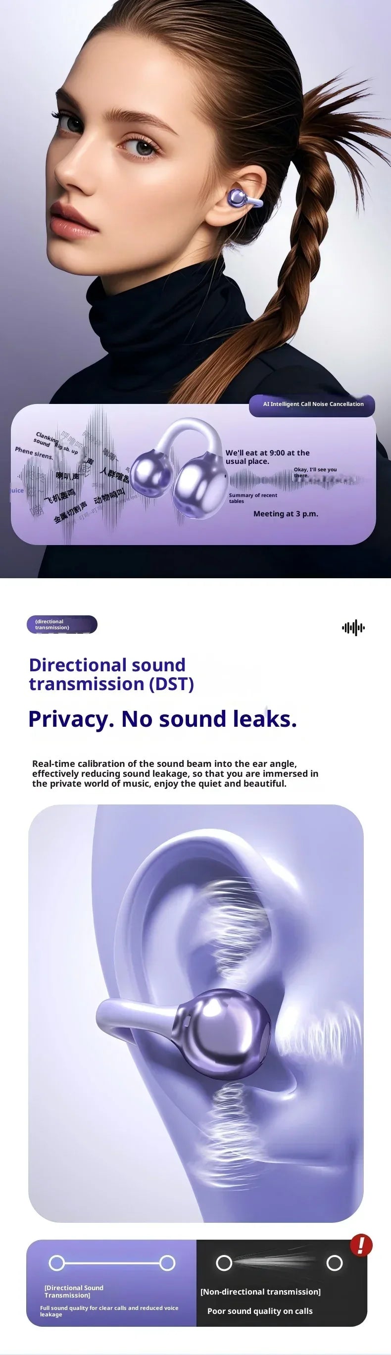 Original SONY Ear clip OWS Wireless Bluetooth Ear Clip Headphones sports Gaming Headset HIFI Surround Sound Earbuds With Mic Tidesmit