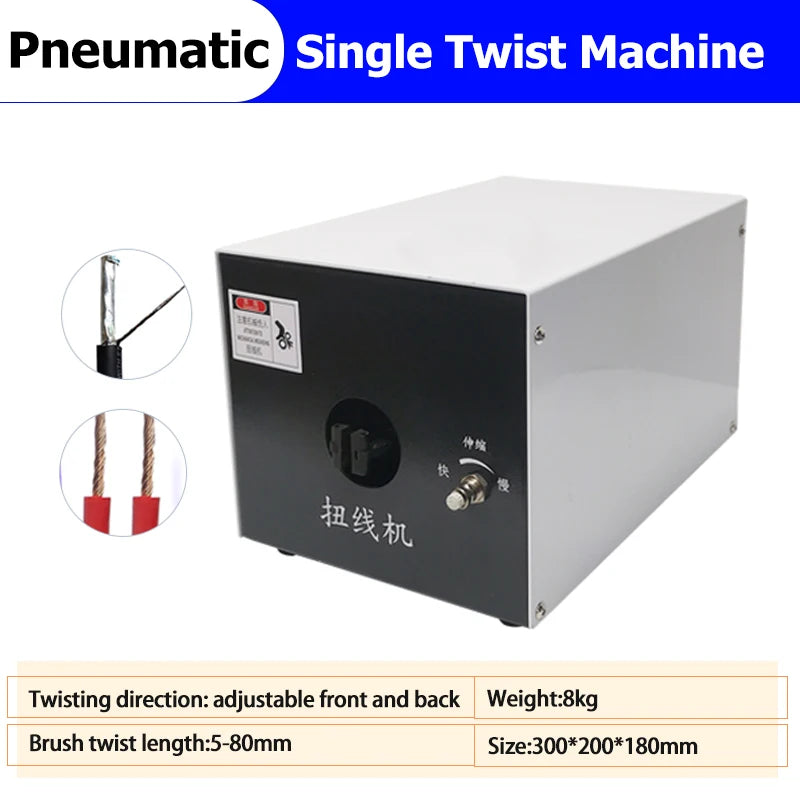 Pneumatic single twist wire machine with side gauge and front input opening