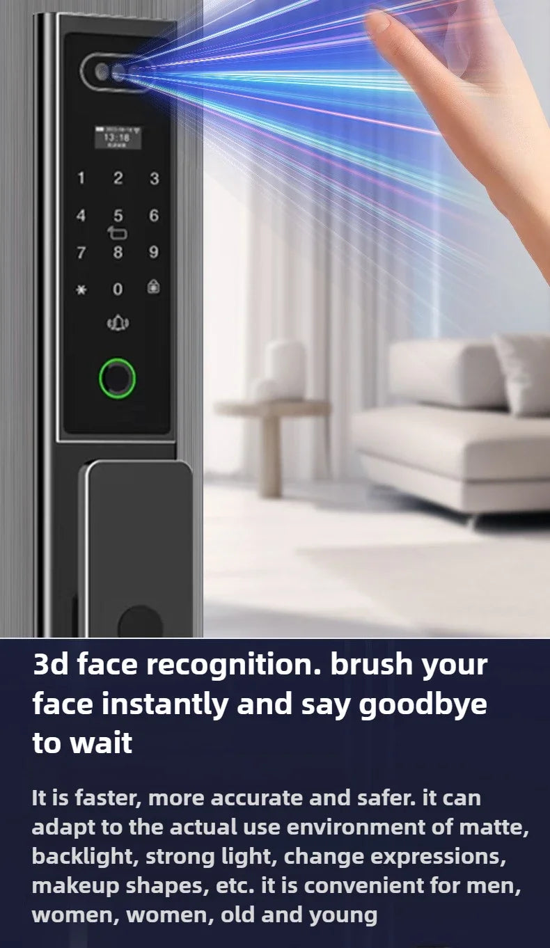 Outdoor Lock with Surveillance Camera Home Automatic Smart Door Lock 3d Facial Recognition Fingerprint Password