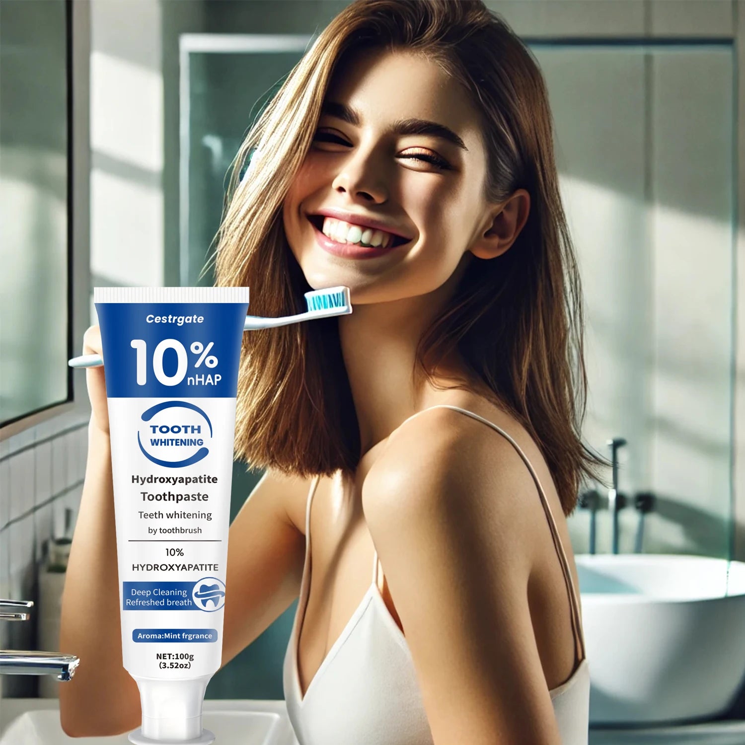 Tidesmit 10% hydroxyapatite whitening toothpaste for deep cleaning, enamel strengthening, and fresh breath.