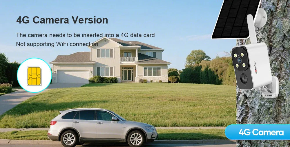 LS VISION Outdoor Solar Camera Wireless Cam WIFI/4G Ultra Standby Time PIR Motion Light Color Night Vision AI Detect Battery Cam
