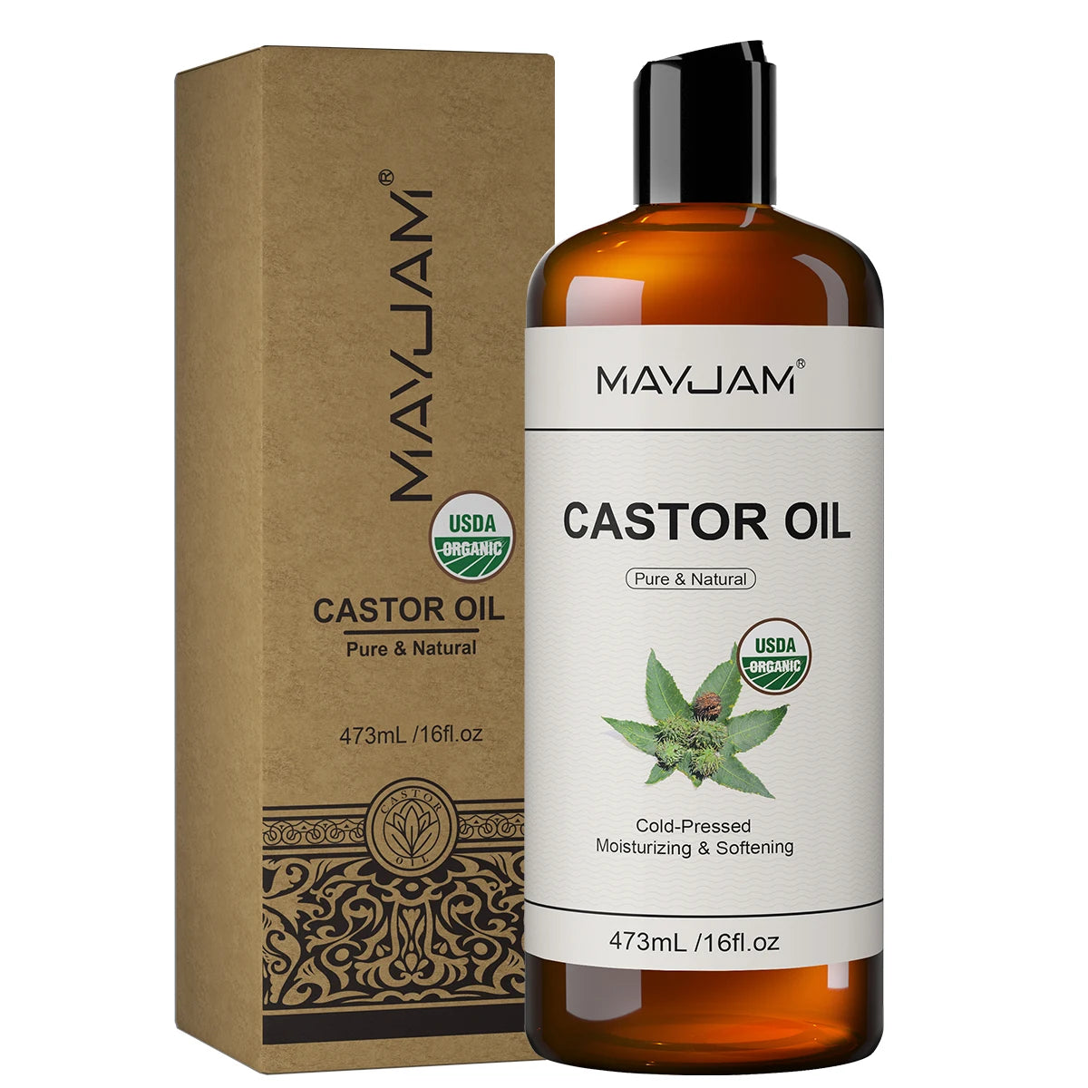 Castor oil essential oil bottle with cardboard box, 473mL, cold-pressed