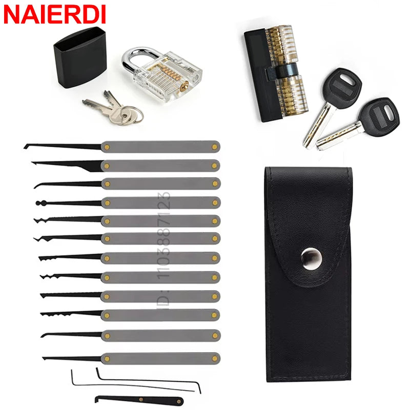 NAIERDI Transparent Practice Lock Tool Set Multifunctional Training Padlock Kit Steel Hand Tools Hardware Repair Tools