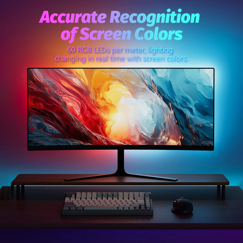 RGB Computer Monitor Screen SYNC Light Strip Backlights Light Bar Sync with Screen Color/Music Double USB Desk Gaming