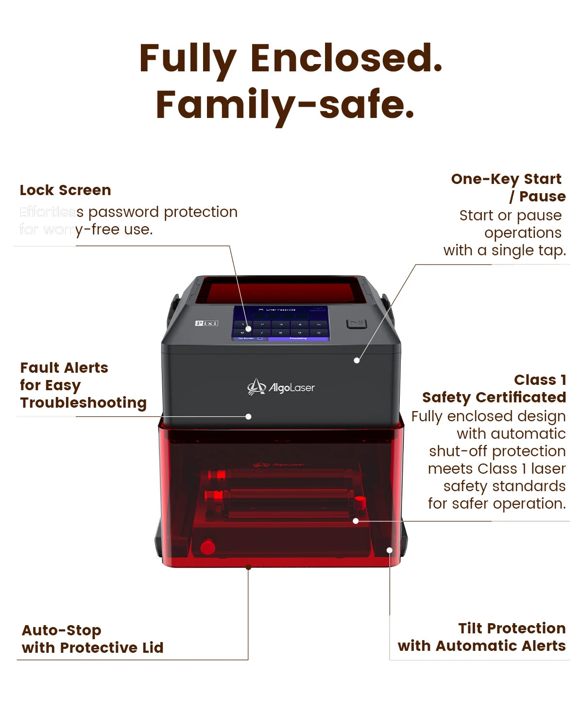 AlgoLaser 3W 5W 10W Portable Desktop DIY Woodworking Tools Laser Engraver Cutter Machine 3.5"Touchscreen Handwriting/Draw Portable For DIY Gift Making 100x100mm Work Area Plug & Play Design