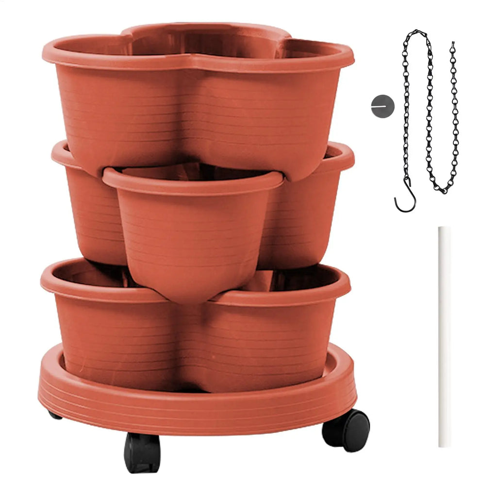 Vertical Garden Tower Stackable Outdoor Vegetable Pots Tiered Planter With Wheels For Indoor Outdoor Balcony Patio Backyard Lawn
