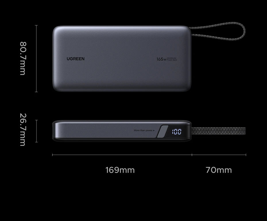Tidesmit 165W 25000mAh Fast Charging Power Bank with Dual Cables Tidesmit