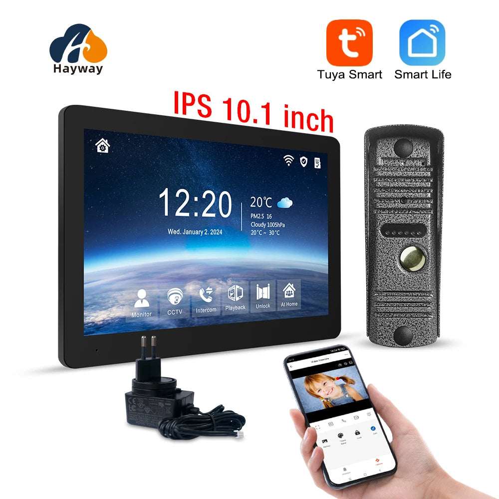 Hayway Tuya Wireless Video intercom Kit 10 "IPS Full Touch Screen 1080P Camera With Mobile Detection Support one-key Unlock